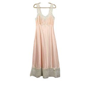 Vintage Pink Satin Lace Nightgown Full Length